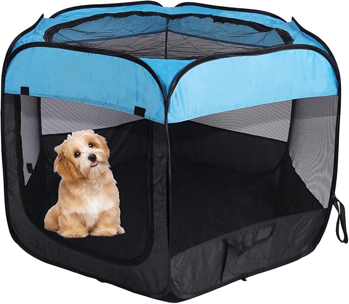 Portable Pet Playpen for Dogs and Cats,Pop Up Playpen for Small Middle Dogs Cats Pet Tent Playground,Indoor Outdoor,37x37x24,Blue/Black,1Pack
