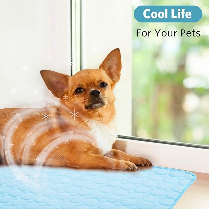SHEJIZE Dog Cooling Mat Dog Cooling Pad Self Cooling Blanket, Washable Cooling Mat for Dogs, Pet Cooling Mat Keeps Pets Cool in Summer Heat, Resuable Fabric Cooling Mat (Blue, 28x22inch)