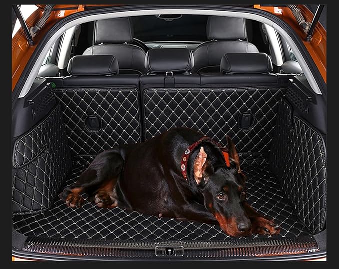 Trunk Mat for Mercedes GLS Class 2+3+2 Seater 2020-2025(with Vent on Left Side of Trunk) Full Coverage Cargo Mat+Backrest Mat+Both Side Mat 3D Cargo Mat(Black w/Gold Stitching)