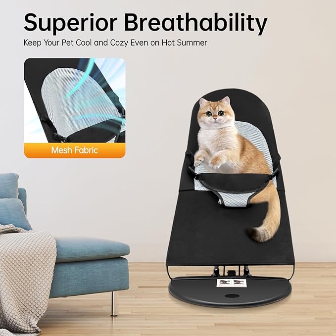 Pet Rocker Bed,Portable Pet Rocking Chair,Foldable Dog Bed,Washable Cat Cot,3-Position Height Adjustable for Cats Dogs up to 33 lbs (Black)