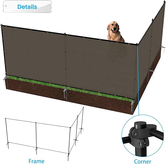 Patio 5' x 127' Outdoor Privacy Screen Freestanding Temporary Fence Panels Net Cover with Metal Poles for Outside Backyard Pool Garden Air Conditioner Fencing, Brown