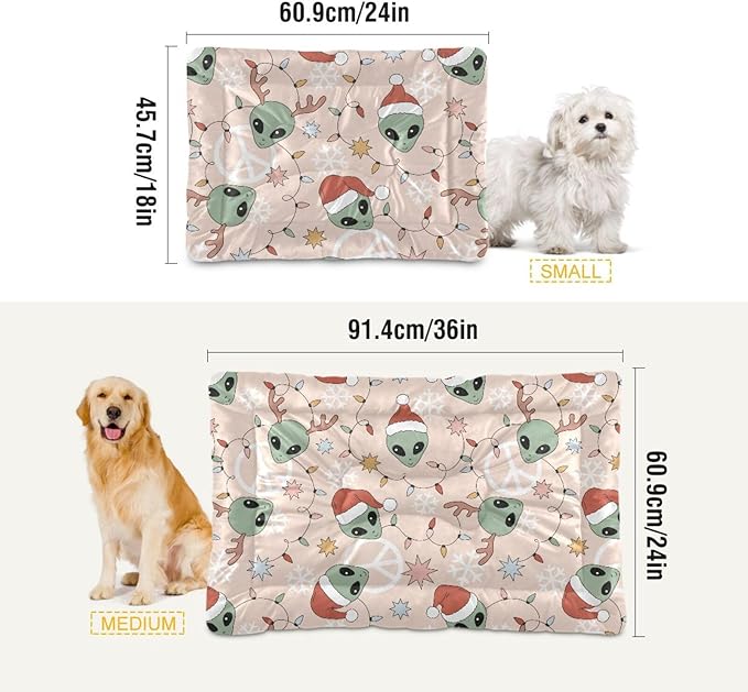 Pet Bed Retro Christmas Alien Dog Bed Mat Absorbing Non Slip Pad Pet Sleeping Mat for Small, Medium, and Large Dogs Puppy Cat 36 in x 24 in