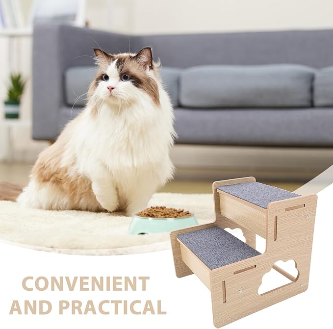 GLEAVI 2-Step Wooden Pet Ladder Ramp for Dogs and Cats, Non-Slip Safety Stair with Portable Design, for Small Pets’ Bed and Furniture Access