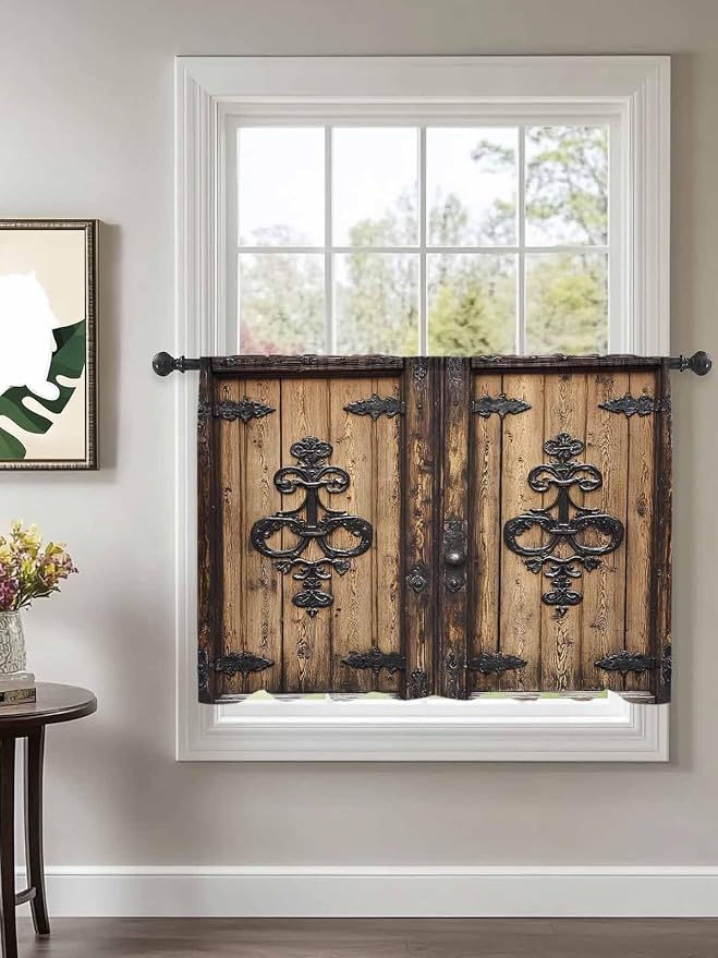 Sheer Curtains 54 Inch Length, Barn Door Semi Sheer Curtains Light Filtering