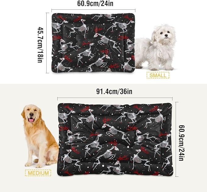 Christmas Deer Skeleton Gothic Pet Bed Cute Dog Bed Mat Absorbing Non Slip Pad Pet Sleeping Mat for Small, Medium, and Large Dogs Puppy Cat 24 in x 18 in