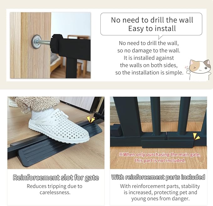 Lumizone Extra Tall Cat Gate 55.12" High Pressure Mounted Extra Wide 2025 New (17 Sizes) 1.37" Gap No Drilling Auto-Close One-Handed Operation Tall Pet Gate for Dogs(Black, 55.12" H x 29.92"-59.44" W)
