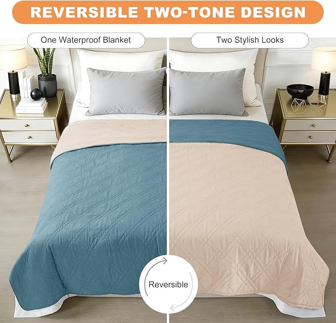 100% Waterproof Dog Couch Protector, Triple-Layer Waterproof Dog Bed Cover Pet Blanket Reversible 2-Tone Sofa Shield, Non-Slip Furniture Guard for Pets(35×71 Inch, Gray Blue+Apricot)