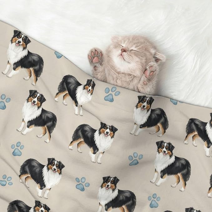 Pet Blanket for Indoor Outdoor Use, Australian Shepherd, Two Sided Reversible Plush Mat with Bumpy Dot Texture for Patios Crates Portable Bed Companion