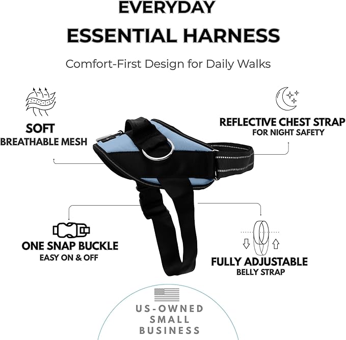 ShawnCo Essential Dog Harness, No-Pull Pet Vest with 3 Leash Clips, No Choke, Reflective, Adjustable and Padded, for Easy Walking and Training for Small, Medium and Large Dogs (Moonglow, L)
