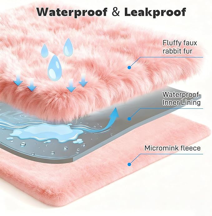 Waterproof Dog Blanket for Sofa Bed Couch, Couch Cover Blanket Fluffy Faux Rabbit Fur Reversible Furniture Protection, Pet Blanket for Medium Large Dogs Cats