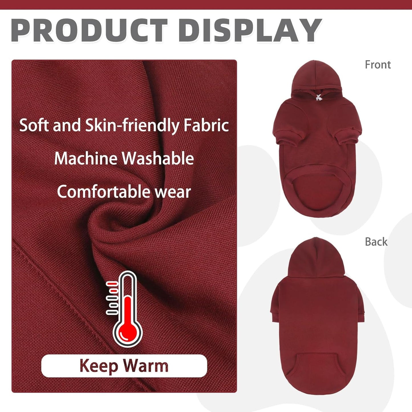 KOOLTAIL Basic Dog Hoodie - Soft and Warm Dog Hoodie Sweater with Leash Hole and Pocket, Dog Winter Coat, Cold Weather Clothes Sweatshirt for Small Medium Large Dogs Puppy Cat Boys Girls Deep Red XS