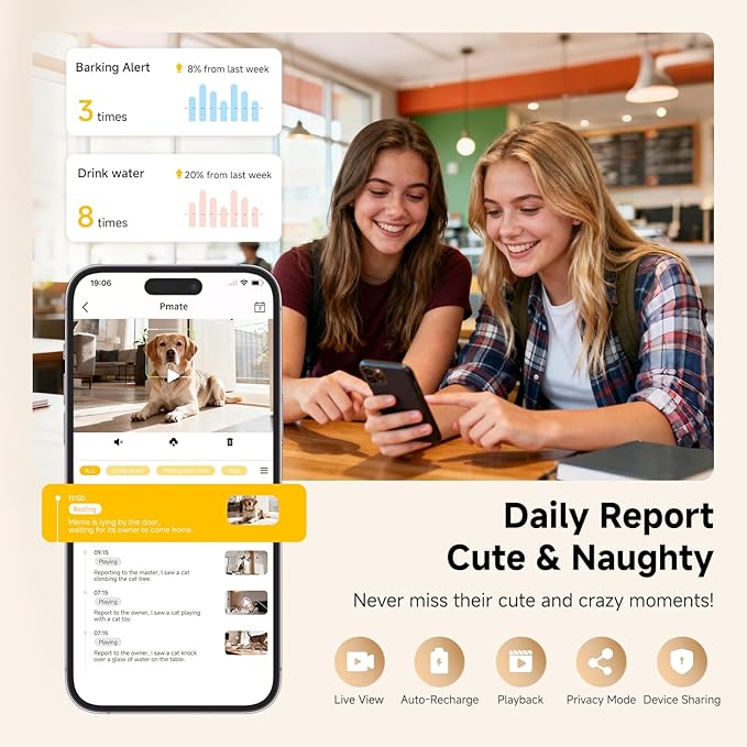 Pmate AI Pet Robot Companion for Dogs & Cats, with Visual Recognition, Remote Video Interaction, Auto Feeding & Play, Red Light Teaser, Night Vision, Auto Charging, Blue
