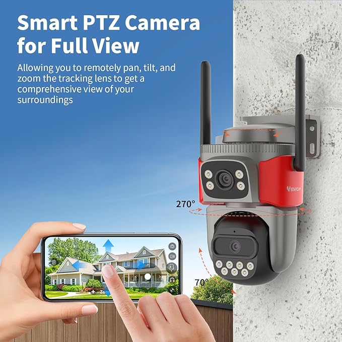 VSTARCAM Dual-Lens PTZ Outdoor Security Camera Wireless, 2K HD WiFi Home Surveillance Camera with Smoke & Fire Detection, Motion Alerts & Night Vision, 2-Way Audio, IP66, for Yard/Patio/Door