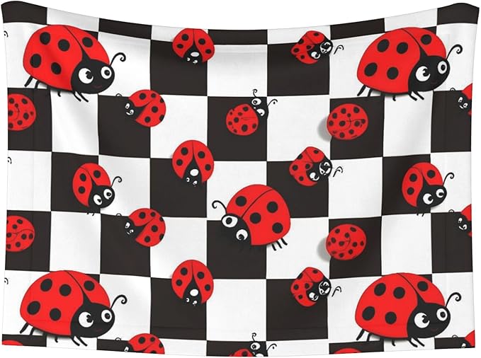 Waterproof Dog Blanket Soft Pet Blanket for Puppy Cat, Fleece Cat Throw Blankets for Furniture Bed Couch Sofa Reversible - Ladybugs of Black and White Checkers
