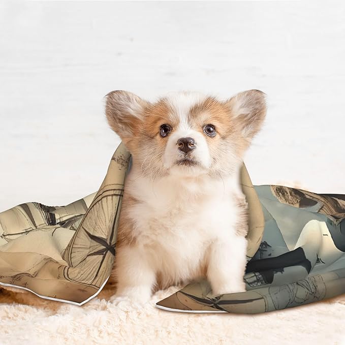 Waterproof Dog Blanket Soft Pet Blanket for Puppy Cat, Fleece Cat Throw Blankets for Furniture Bed Couch Sofa Reversible - Vintage Nautical Lighthouse