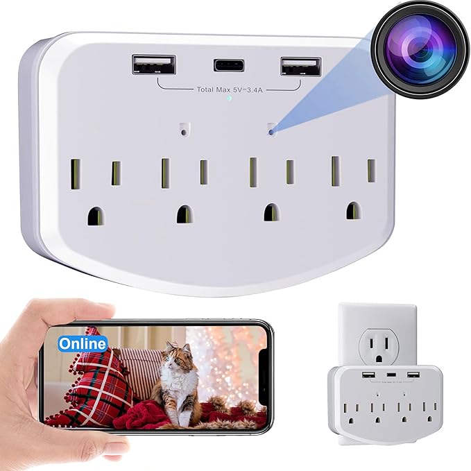 1080P Wireless Cameras Mini Small Security Wall Outlet WiFi Camera Indoor Camera for Home Security