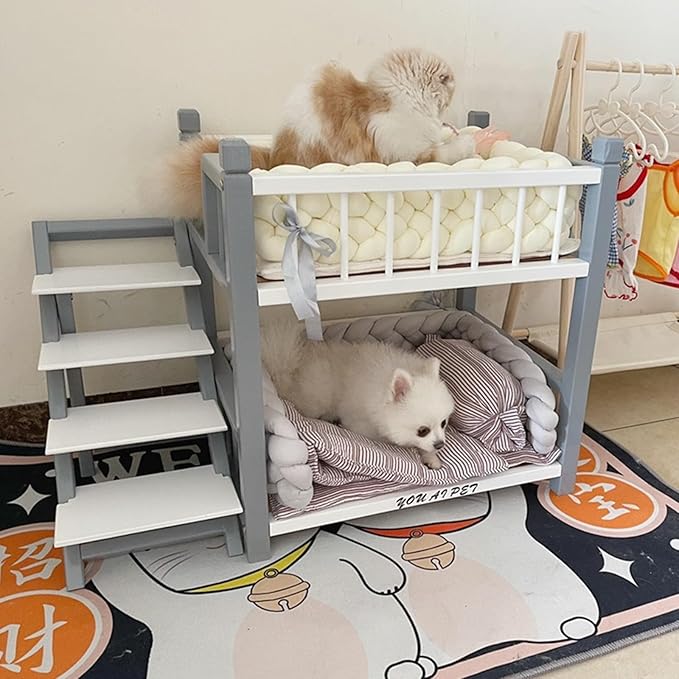 Dog Bunk Bed Small for Small Medium Large Dogs Pet, Removable Double Layer Pet Bed with Stairs,Gray,22x18x24