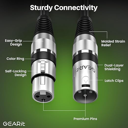 GEARit DMX to DMX Stage Lighting Cable (100 Feet, 2-Pack) DMX Male to Female (XLR Compatible) 3-Pin Balanced Shielded for DJ LED Moving Head Par Light, Mic Mixer, Recording Studio, Podcast - 100ft