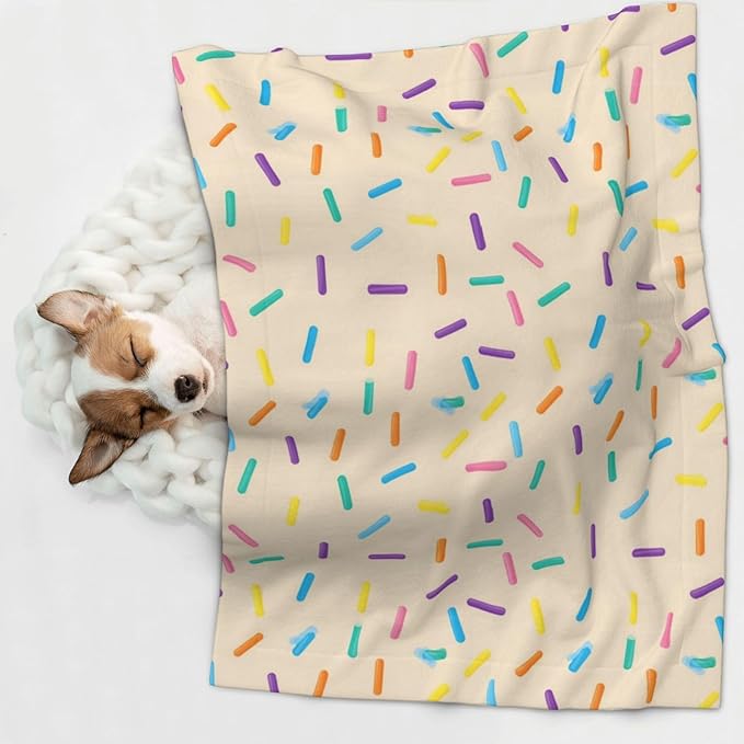 Two Sided Plush Pet Blanket for Crates Carriers Home Use, White Donut, Reversible Throw with Cozy Dot Fabric and Silky Reverse for Small Large Pets