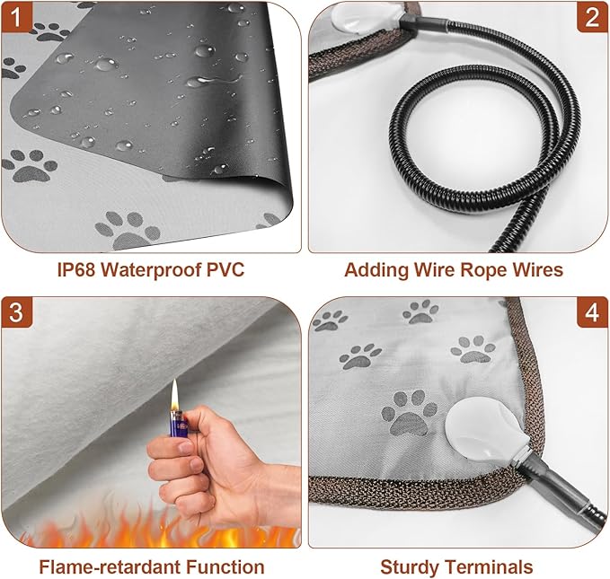 Cat Heating Pad Round with Smart Thermostat Switch and Power Line Protection Tube,Obtained MET and UL Dual Certification,Waterproof Pet Heating Pad for Cats-Paw Print