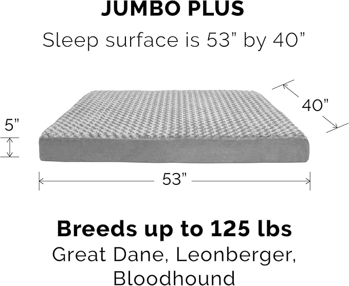Furhaven Memory Foam Dog Bed for Large Dogs w/ Removable Washable Cover, For Dogs Up to 125 lbs - Ultra Plush Faux Fur & Suede Mattress - Gray, Jumbo Plus/XXL