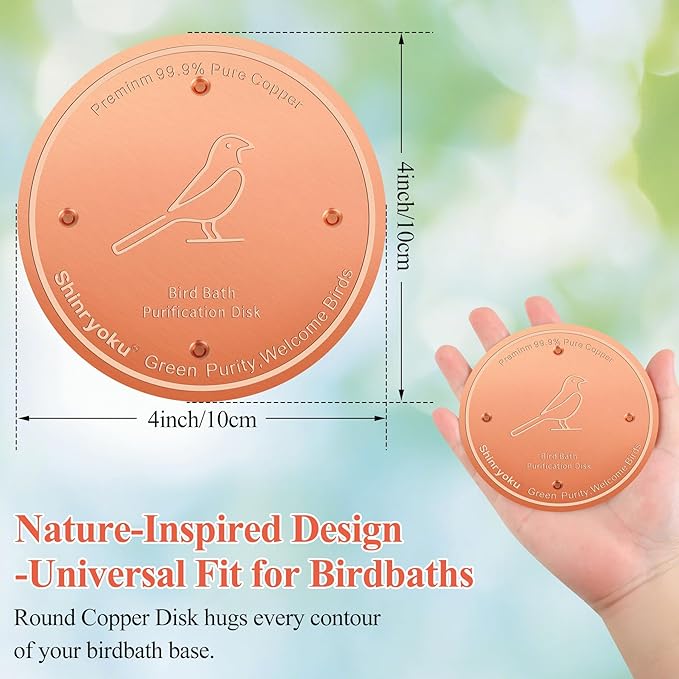 2pcs Bird Bath Copper Disk, Premium 99.99% Pure Copper, Less Cleaning Frequency, 0.6mm Pure Copper Cleaning Disk, Bird Bath Accessories, Physical Safe Water Purify Outdoor Bird Bowls