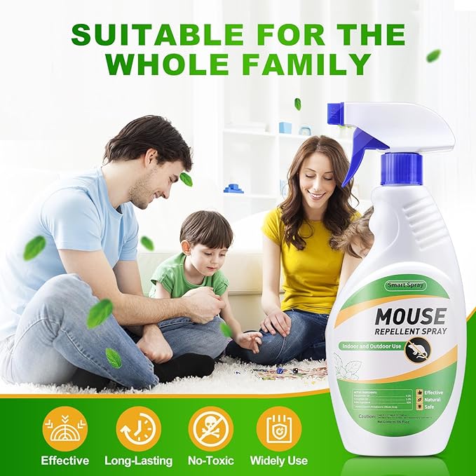 Mouse and Insect Repellent Spray, Peppermint Oil Repellent Spray for Indoor and Outdoor Mouse and Rodent Prevention, 16 OZ
