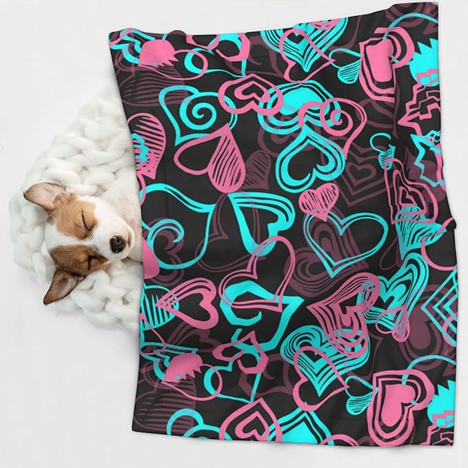 Reversible Pet Blanket for Easy Cleaning Maintenance, Abstract Love Hearts Pattern, Double Sided Plush Dot Design Means Double Use Between Washes for Convenience