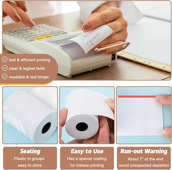 (20 Rolls) 2 1/4 x 50 Thermal Receipt Paper Rolls, POS Cash Register Paper Rolls, BPA Free 2.25x50ft Long Per Thermal Paper Receipt