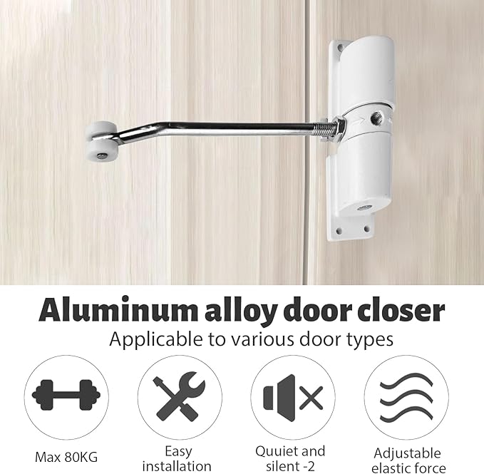 Automatic Door Closer, Zinc Alloy Safety Spring Door Closer Adjustable 30 kg Closing Door Hinge (Black)