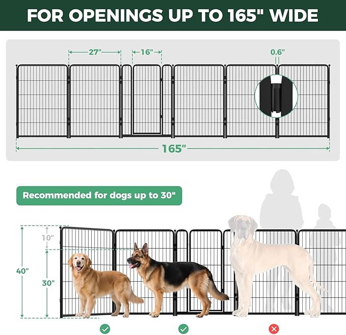 FXW Dog Gate Extra Wide Designed for Indoor Use, Adjustable Width Up to 165-inch Wide (40" H 6 Wire Panels for Medium and Large Dogs), Black
