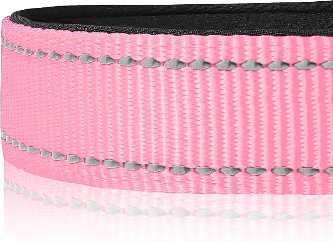 Joytale Reflective Dog Collar, Soft Neoprene Padded, Metal D-Ring, Nylon Pet Collar Adjustable for Small Dogs, Pink, S