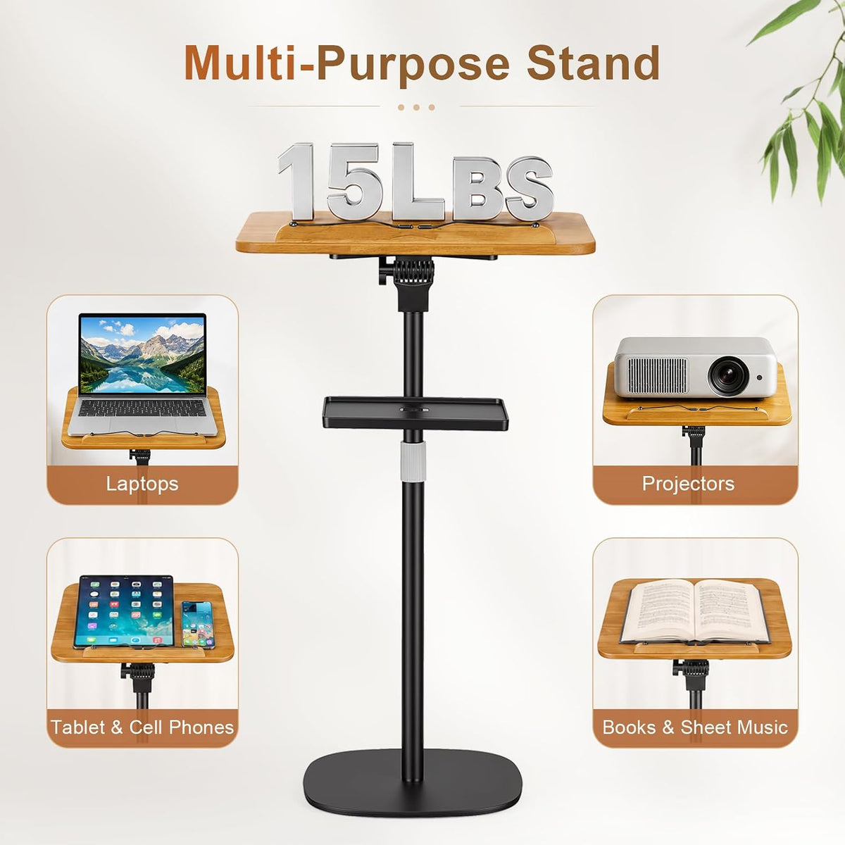 2-in-1 Floor & Desktop Music Book Stand, Adjustable Height 19.7-51.2 in