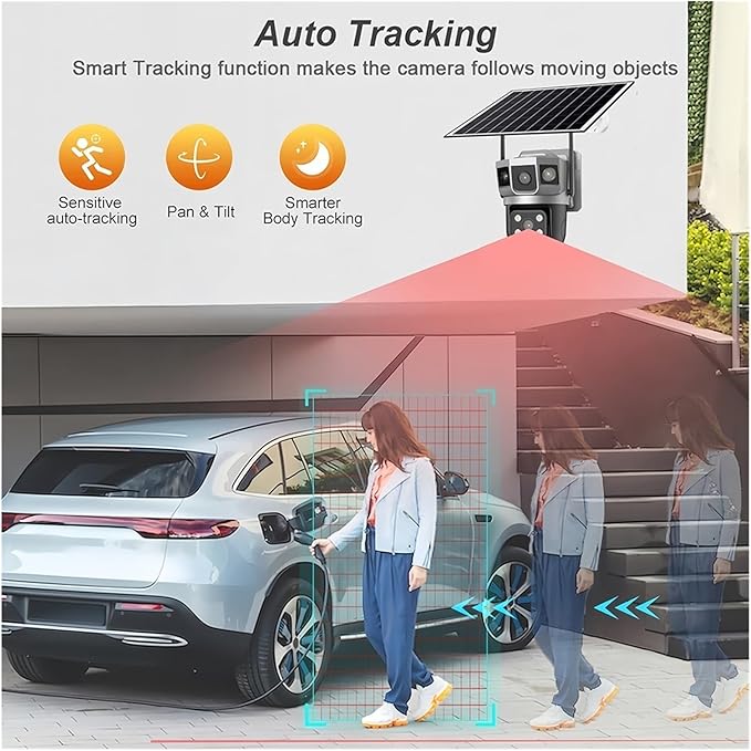 for Outdoor Camera Battery CCTV Monitor 4G SIM Card Network IP Security Pet Camera Motion Detection 3 Screen PTZ Camera(4G CCTV 64G Card)
