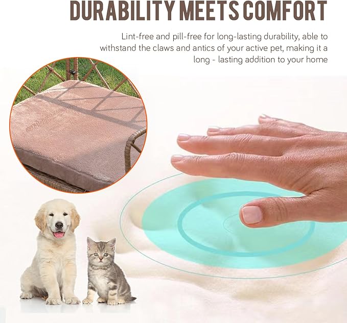 Boho Rattan Dog Bed, Pet Sofa Couch Bed with Removable Cushions - Indoor/Outdoor Durable Pet Furniture for Small/Medium Dogs (Brown)
