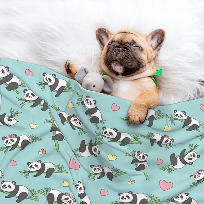 Reversible Plush Throw for Dogs and Cats, Chinese Cute Panda, Double Sided Blanket with Nubby Dot Side and Sleek Side Ideal for Cuddling Nesting Security