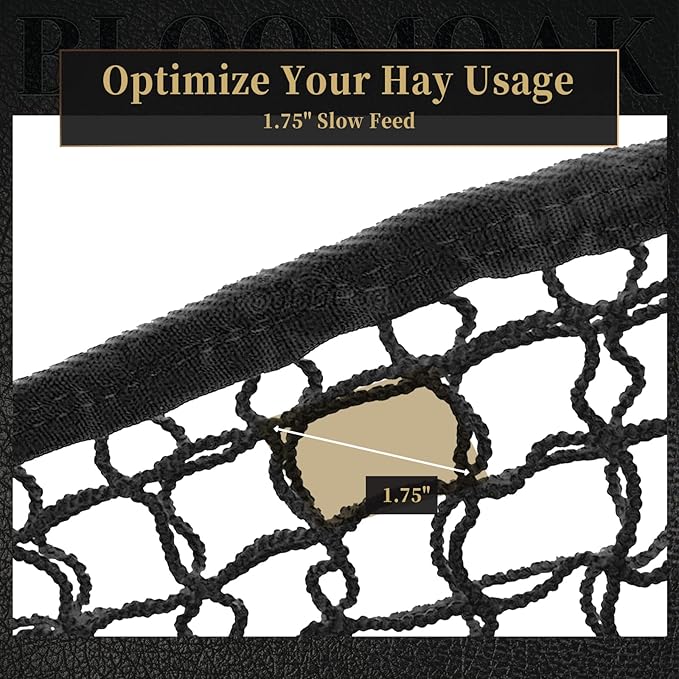 Bloomoak Knotless Slow Feed Hay Net with 4 Carabiner Clips for Horses/Open Top Hanging Hay Bag with Large Capacity for Full Day Feeding/Trailer (1.75" Hole for Slow Feed, L 63 * 40")…