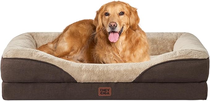 EHEYCIGA Orthopedic XL Dog Bed for Large Sized Dog, 42x30x7.5 Inch Extra Large Memory Foam Dog Couch Bed with Sides, Waterproof Liner & Washable Removable Cover, Bolster Pet Sofa, Brown