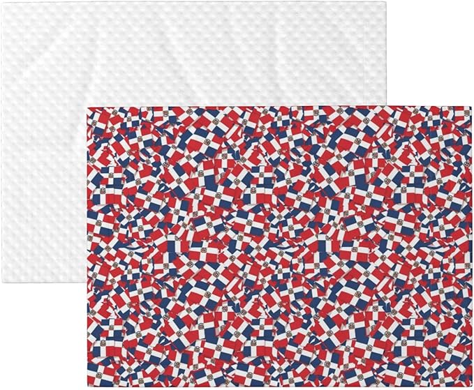 Reversible Plush Throw for Dogs and Cats, Dominican Republic Flag Wave, Double Sided Blanket with Nubby Dot Side and Sleek Side Ideal for Cuddling Nesting Security
