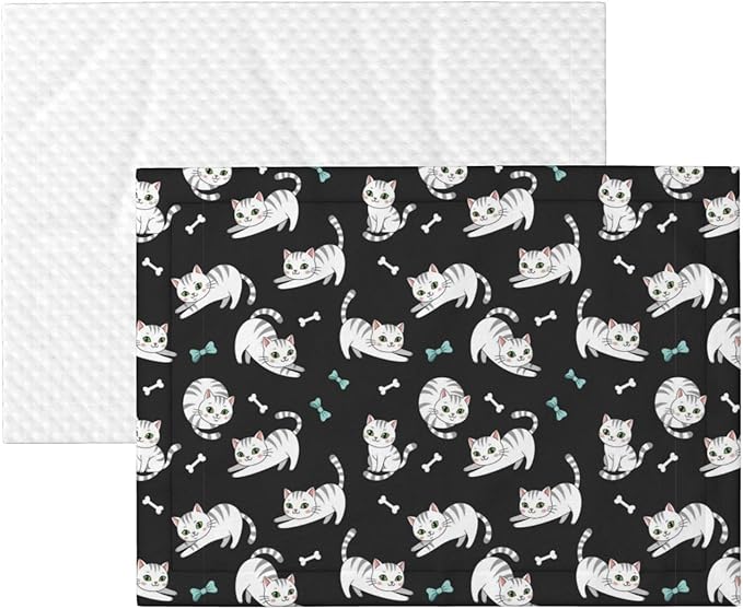 Double Sided Pet Throw for Dogs Who Shed, White Cute Cats, Reversible Blanket with Nubby Dot Side Catches Loose Fur for Easier Furniture Cleanup