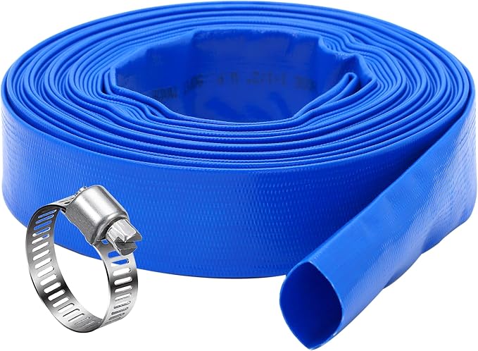DAVCO 1.25" x 100 ft Pool Backwash Hose, Heavy Duty Reinforced Blue PVC Lay