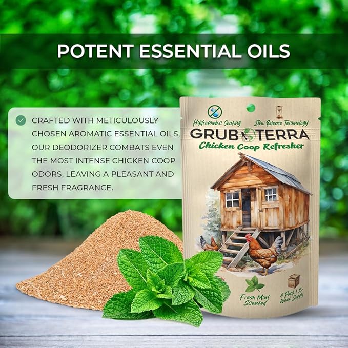 GrubTerra Coop Refresher Zero Odor Freshener for Chicken Pen, Suitable for Chicken Waterer and Chicken Feeder, Smell Control Solution for Clean and Fresh Chicken Living Environment