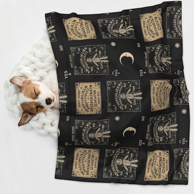 Two Sided Pet Cuddler Blanket for Anxiety Calming, Spirit Board with A Voodoo Doll Occultism Set, Reversible Plush Design with Bubble Dot Pattern Provides Familiar Surface Anywhere