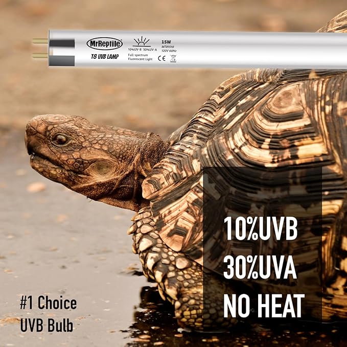 MRREPTILE T8 UVB Light Bulb, 2-Pack 15W Fluorescent Desert 10.0 UVB Lamp for Desert Reptiles, Bearded Dragon UVB Light Bar, L=18'', for Use with T8 Strip Light Fixture
