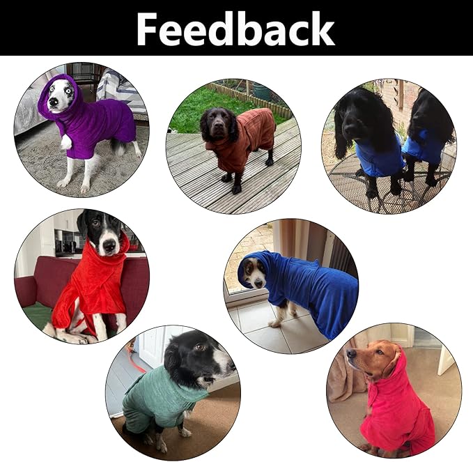 Geyecete Dog Drying Coat - Dog Bathrobe Towel - Microfibre Fast Drying Super Absorbent Pet Cat Bath Robe Towel - Red-S