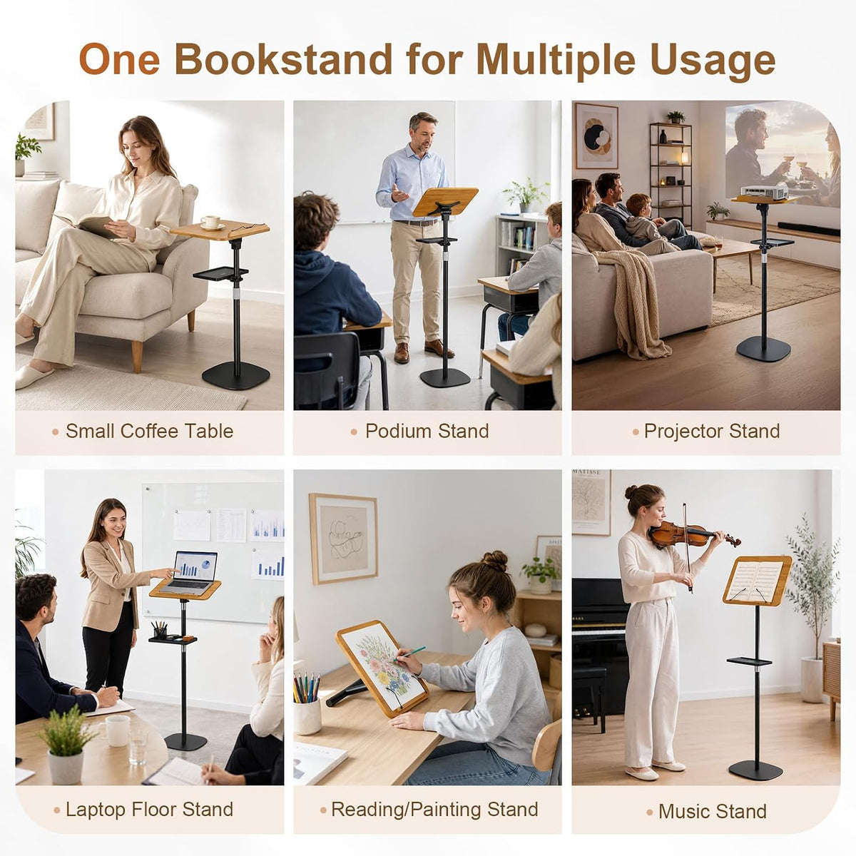 2-in-1 Floor & Desktop Music Book Stand, Adjustable Height 19.7-51.2 in