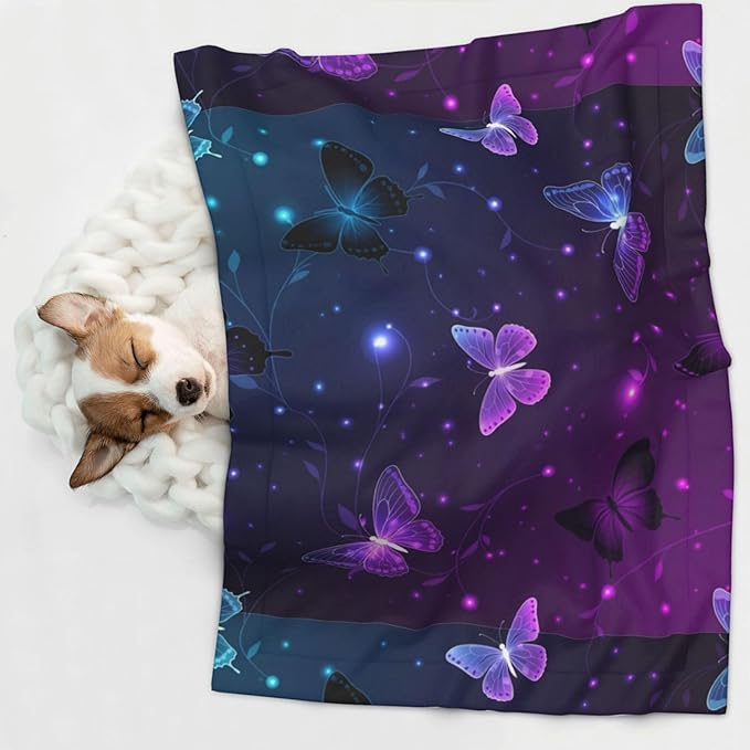 Pet Blanket for Travel and Home, Background with Night Butterflies, Reversible Plush Dot Design with Soft Grip Texture on One Side Perfect for Car Seats Moving Vehicles