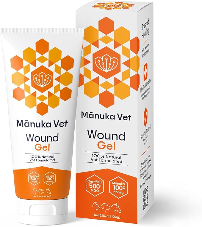 Manuka Vet Skin & Wound Gel, 500+ MGO Medical Grade Manuka Honey, Rapid Healing & Skin Repair Treatment for Dogs, Horses and Cats, 3.53oz (100g) Tube