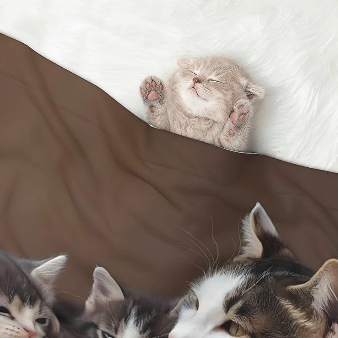 Waterproof Dog Blanket Soft Pet Blanket for Puppy, Fleece Cat Throw Blankets for Furniture Bed Couch Sofa Reversible - Cat Family