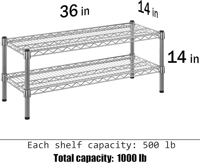 14" Deep x 36" Wide x 14" Height Wire Shelving Kit | 2-Tier | NSF Commercial Storage Rack Unit